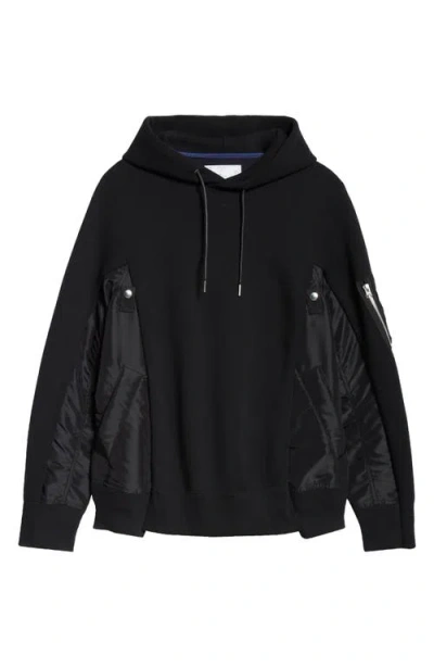 Sacai Sponge Sweat Mixed Media Hoodie In Black/black 002