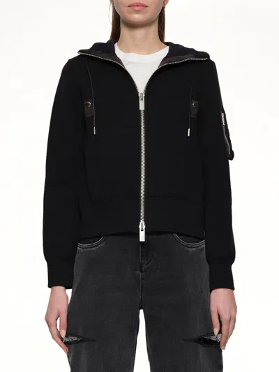Sacai Sponge Sweat Nylon Twill Hoodie In Black
