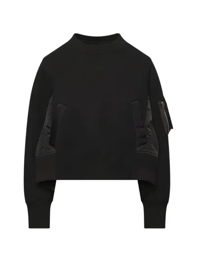 Sacai Sponge Sweat X Nylon Twill Pullover In Black