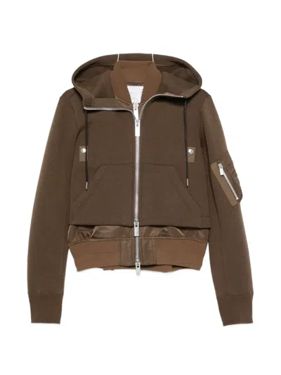 Sacai Sponge Sweat Panelled Hoodie In Brown
