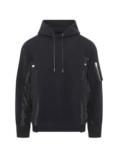 Sacai Nylon-trimmed Cotton-blend Jersey Hoodie In Black