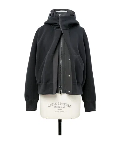 Sacai Sponge Sweat X Grosgrain Hoodie In Black