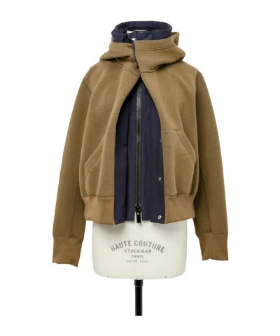 Sacai Sponge Sweat X Grosgrain Hoodie In Brown