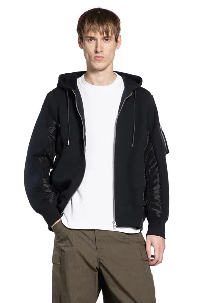 Sacai Sponge Sweat X Nyllon Twill Hoodie In Black