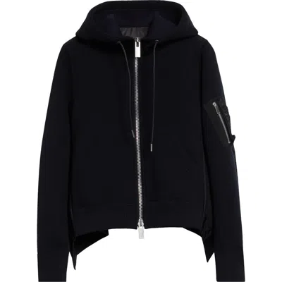 Sacai Sponge Sweat X Nylon Twill Full Zip Hoodie In Black