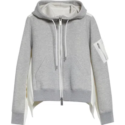 Sacai Sponge Sweat X Nylon Twill Full Zip Hoodie In Gray