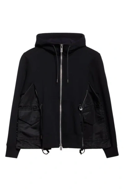Sacai Sponge Sweat X Nylon Twill Hoodie In Black