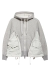 Sacai Sponge Sweat X Nylon Twill Hoodie In Gray