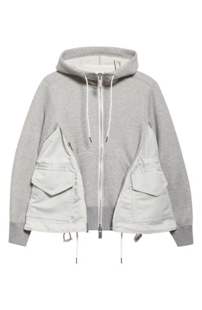 Sacai Sponge Sweat X Nylon Twill Hoodie In Gray