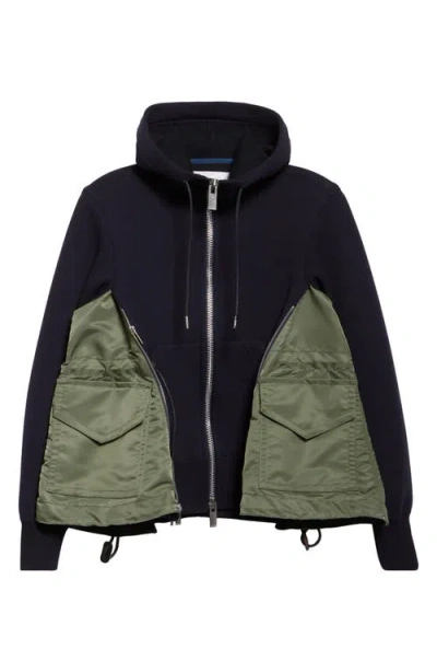 Sacai Sponge Sweat X Nylon Twill Hoodie In Black