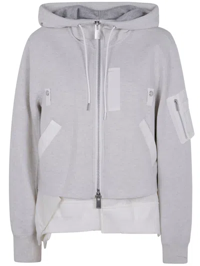 Sacai Sponge Sweat X Nylon Twill Hoodie In Gray