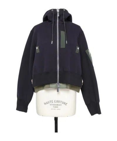 Sacai Sponge Sweat X Nylon Twill Hoodie In Blue