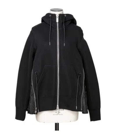 Sacai Sponge Sweat X Nylon Twill Hoodie In Black