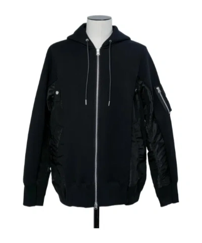 Sacai Sponge Sweat X Nylon Twill Hoodie In Black