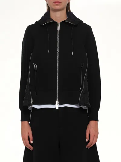 Sacai Sponge Sweat X Nylon Twill Hoodie In Black