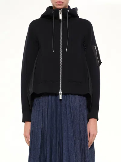 Sacai Sponge Sweat X Nylon Twill Hoodie In Black