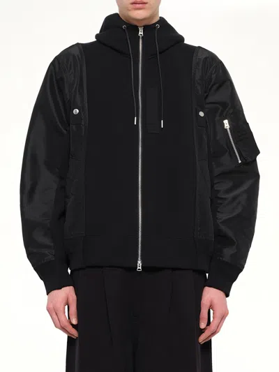 Sacai Sponge Sweat X Nylon Twill Hoodie In Black