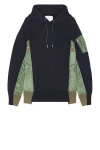 Sacai Sponge Sweat X Nylon Twill Hoodie In Black