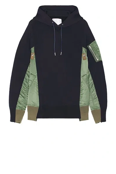 Sacai Sponge Sweat X Nylon Twill Hoodie In Black