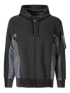 Sacai Mens C Gray X C Gray Contrast-panel Woven Hoody In Black