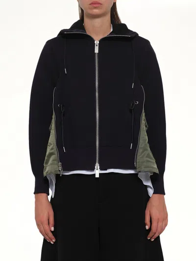 Sacai Sponge Sweat X Nylon Twill Hoodie In Blue