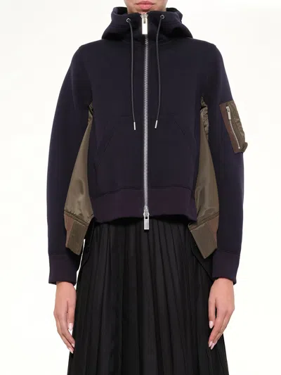 Sacai Sponge Sweat X Nylon Twill Hoodie In Blue
