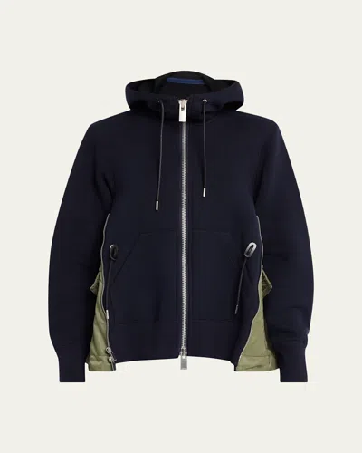 Sacai Sponge Sweat X Nylon Twill Hoodie In Blue