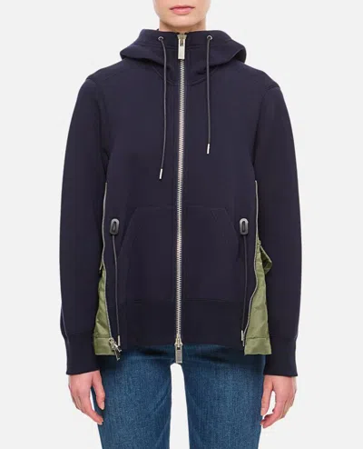 Sacai Sponge Sweat X Nylon Twill Hoodie In Blue