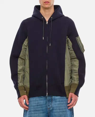 SACAI SPONGE SWEAT X NYLON TWILL HOODIE