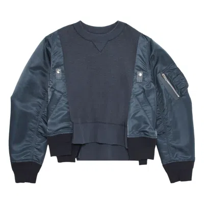 Pre-owned Sacai Sponge Sweat X Nylon Twill Hoodie 'blue Grey' | Women's Size 2
