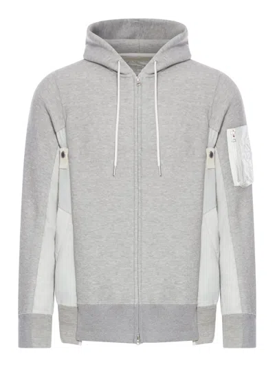 SACAI SPONGE SWEAT X NYLON TWILL HOODIE