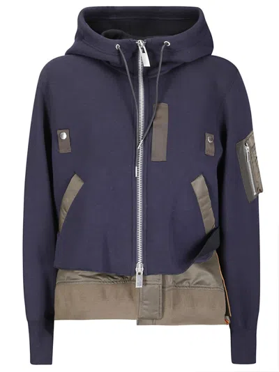 Sacai Sponge Sweat X Nylon Twill Sweatshirt In Blue