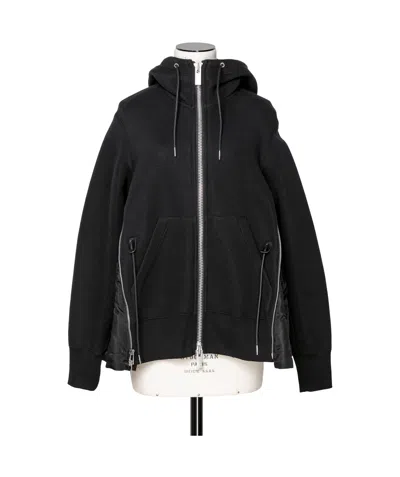 Sacai Sponge Sweat Zip-up Hoodie In Black