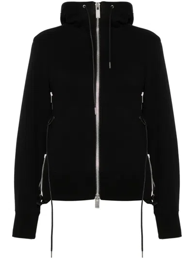 Sacai Zip-up Hoodie With Nylon Details In Black