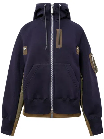 Sacai Sponge Texture Hooded Sweatshirt In Blue