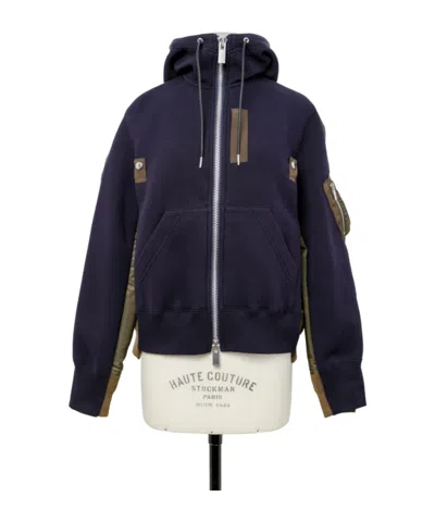 Sacai Sponge X Nylon Twill Hoodie In Blue
