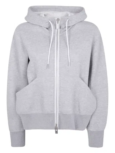 Sacai Sponge Zip-front Pocket Hoodie In Gray