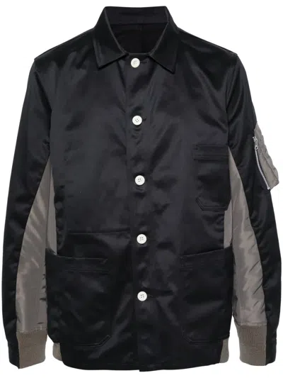 Sacai Spread-collar Panelled Shirt Jacket In Blue