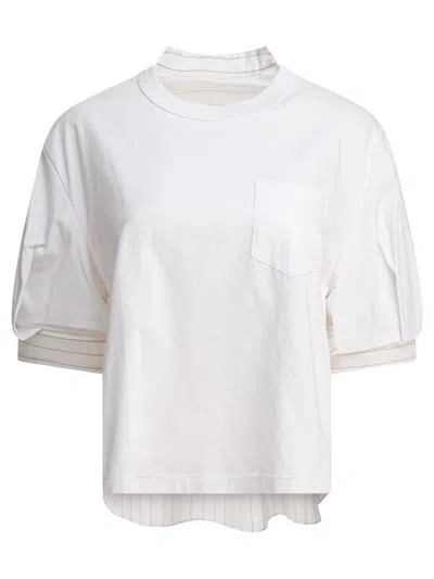 Sacai Spun Organza And Cotton Jersey T-shirt In White