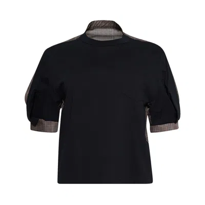 Pre-owned Sacai Spun Organza Jersey T-shirt 'brown Check' | Women's Size 2