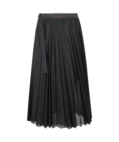 Sacai Organza Skirt With Contrasting Waistband And Pleated Design In Black