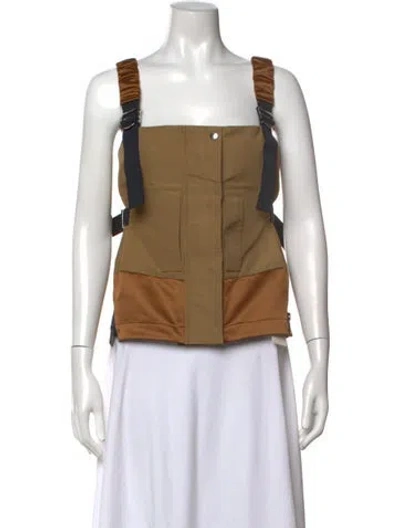 Pre-owned Sacai Square Neckline Sleeveless Crop Top In Brown