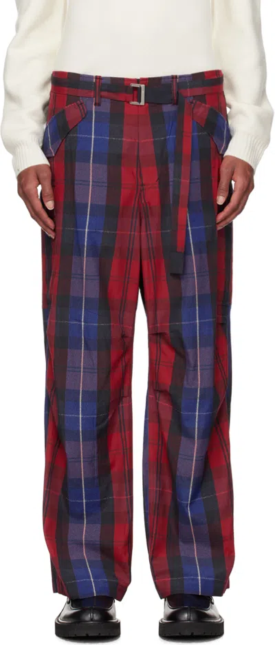 Sacai Ssense Exclusive Red Plaid Cargo Pants In 751 Red