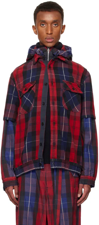 Sacai Ssense Exclusive Red Plaid Hoodie In 751 Red