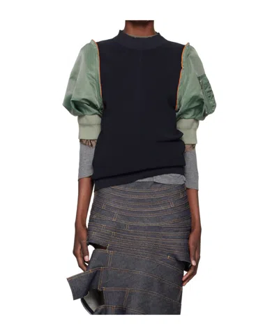 Sacai Stitched Long-sleeved Sweater In Black
