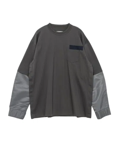 Sacai Stitched Long-sleeved T-shirt In Black