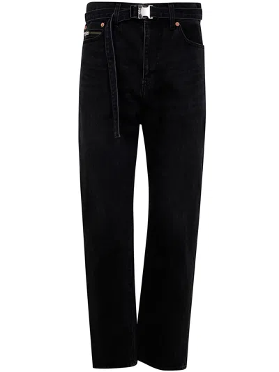 Sacai Belted Straight Leg Jeans In Black