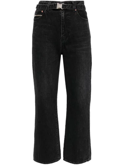 Sacai Straight-leg Belted Cropped Jeans In Black  