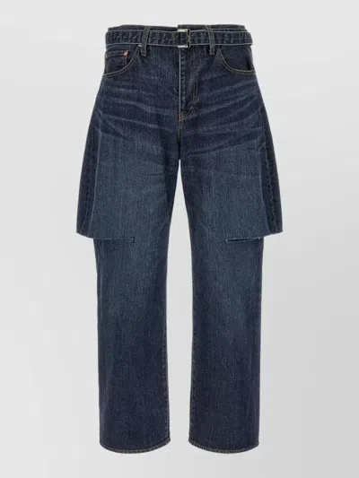 Sacai Straight-leg Cutout Denim Jeans In Blue