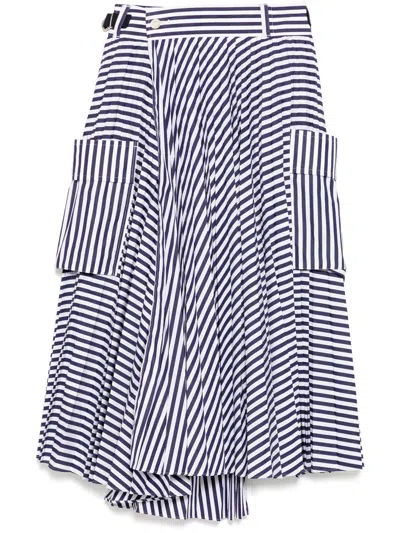 Sacai Strap Pattern Pleated Skirt In Blue